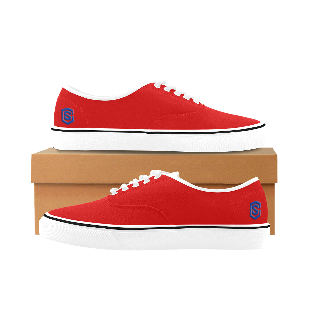 blue logo Classic Women's Canvas Low Top Shoes (Model E001-4)