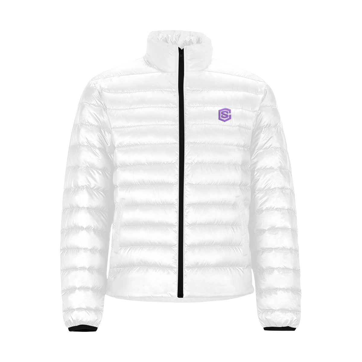 Purple Logo Men's Stand Collar Padded Jacket (Model H41)