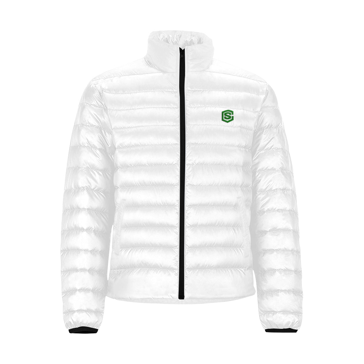 Green Logo Men's Stand Collar Padded Jacket (Model H41)