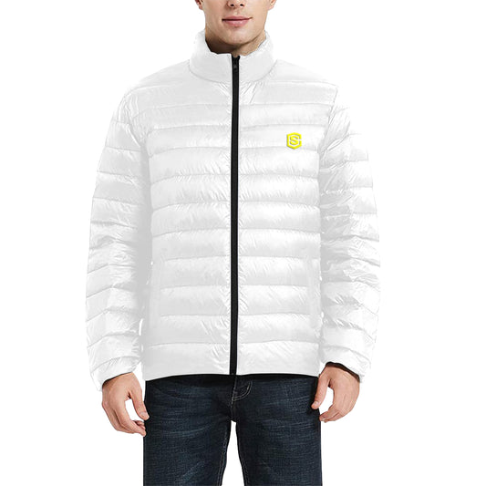 Yellow Logo Men's Stand Collar Padded Jacket (Model H41)