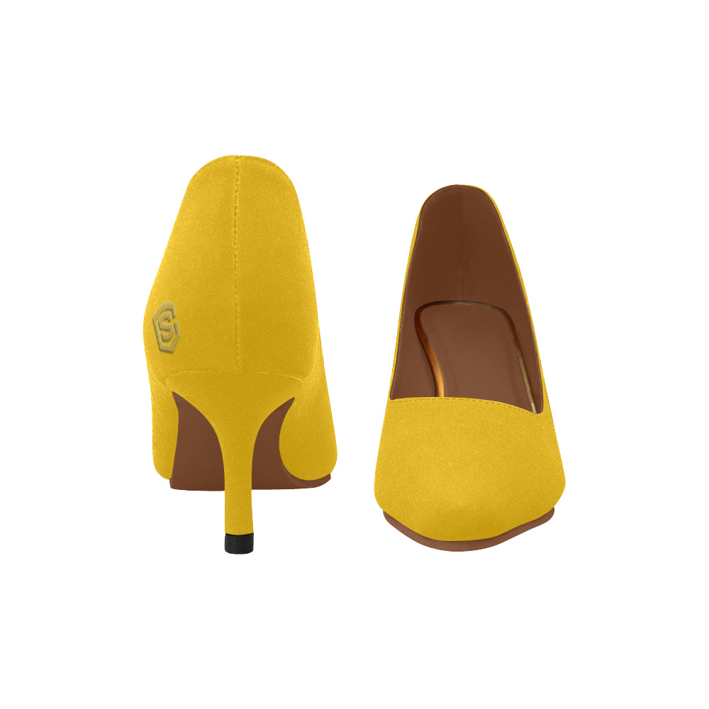 GREEN Women's Pointed Toe Low Heel Pumps gold logo Women's Pointed Toe Low Heel Pumps (Model 053)