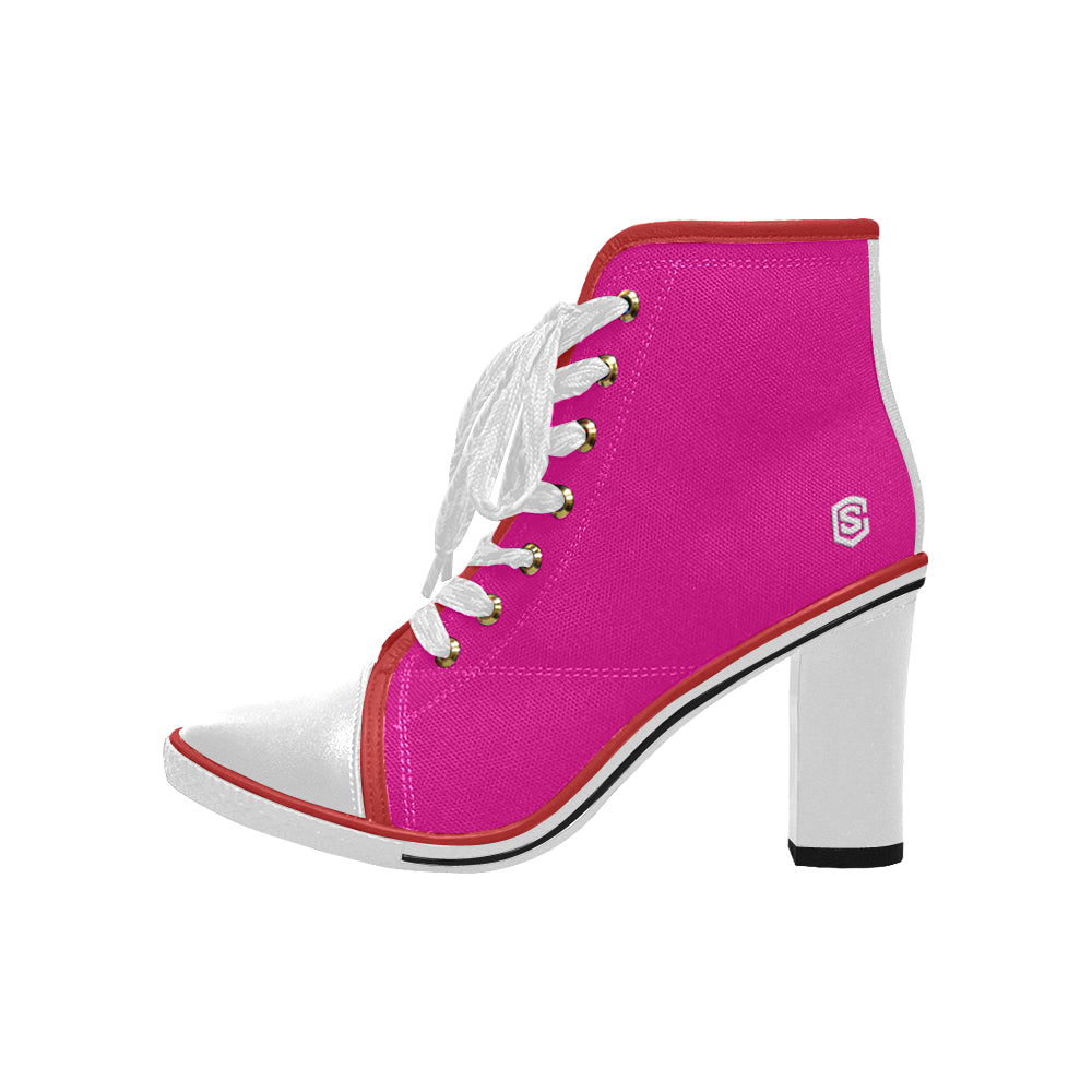 white logo Women's Lace Up Chunky Heel Ankle Booties (Model 054)