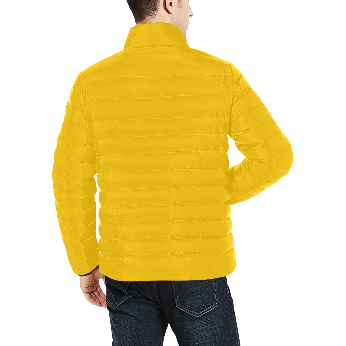 Yellow Logo Men's Stand Collar Padded Jacket (Model H41)