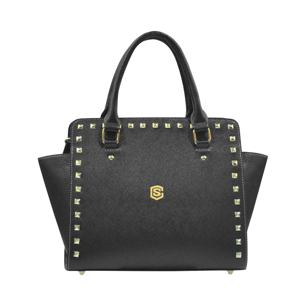 BLACK RIVET SHOULDER HANDBAG gold logo Rivet Shoulder Handbag (Model 1645)