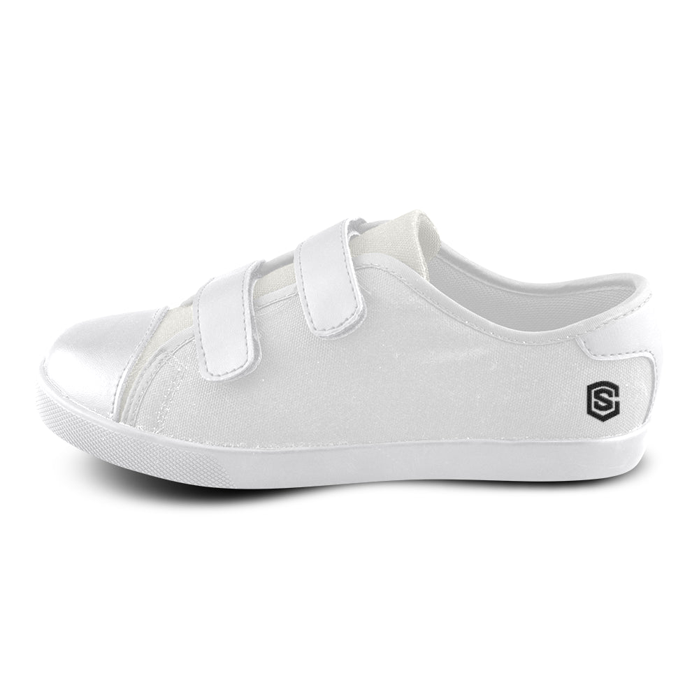 GRAY CANVAS KID SHOES black logo Velcro Canvas Kid's Shoes (Model 008)