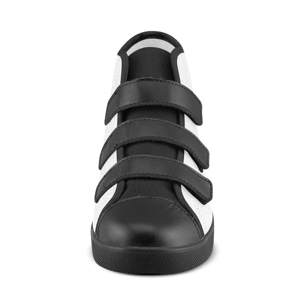 GRAY CANVAS KID SHOES black logo Velcro High Top Canvas Kid's Shoes (Model 015)