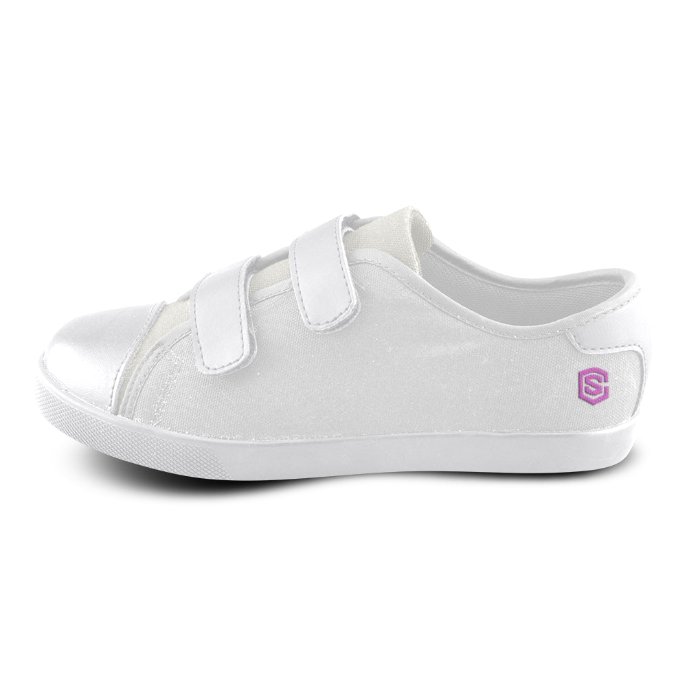 GRAY CANVAS KID SHOES pink logo Velcro Canvas Kid's Shoes (Model 008)
