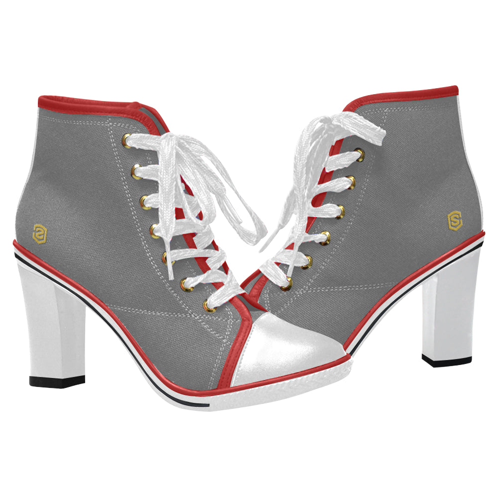 gold logo Women's Lace Up Chunky Heel Ankle Booties (Model 054)