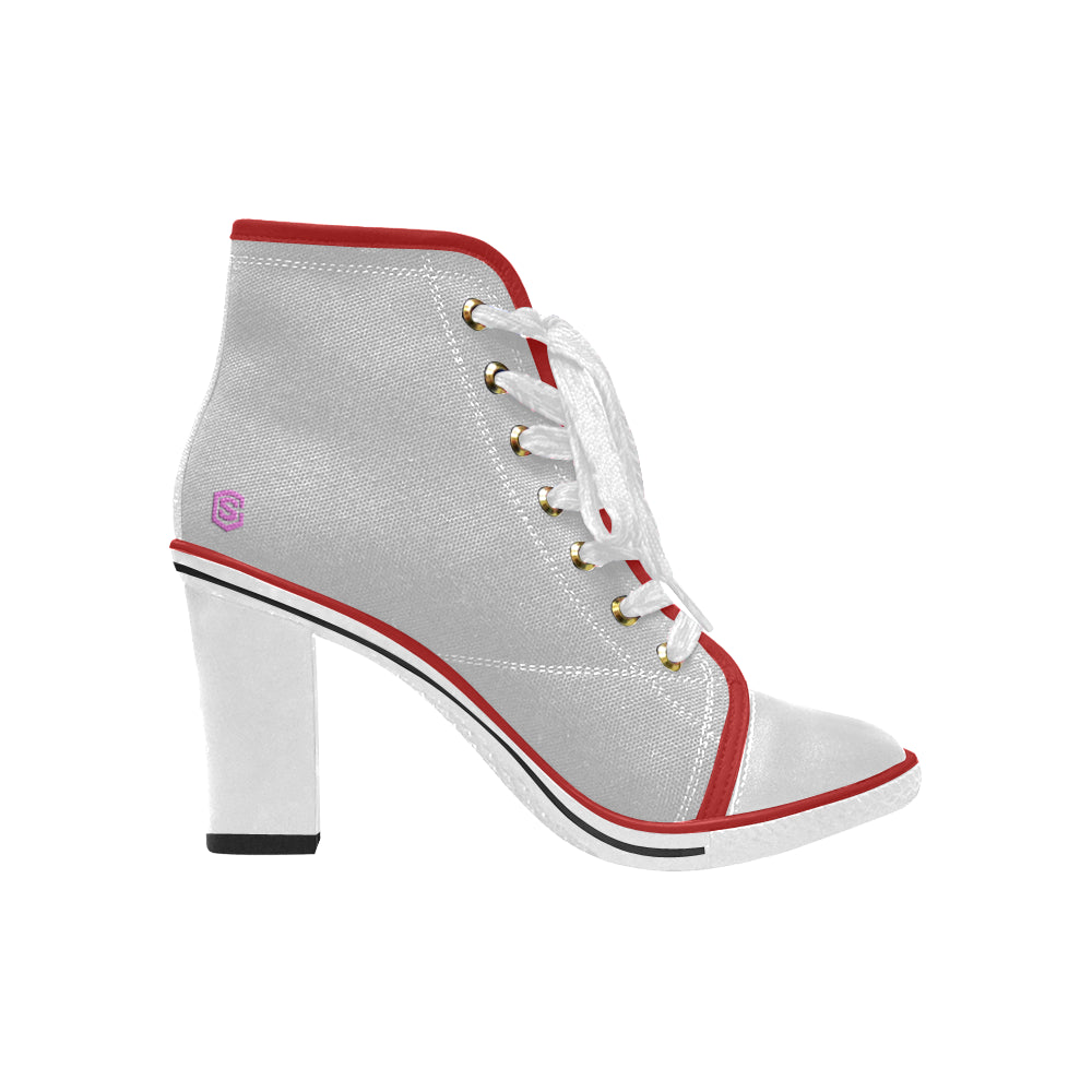 pink logo Women's Lace Up Chunky Heel Ankle Booties (Model 054)