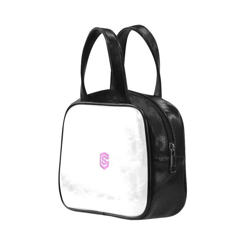 WHITE LEATHER TOP HANDLE HANDBAG pink logo Leather Top Handle Handbag (Model 1662)