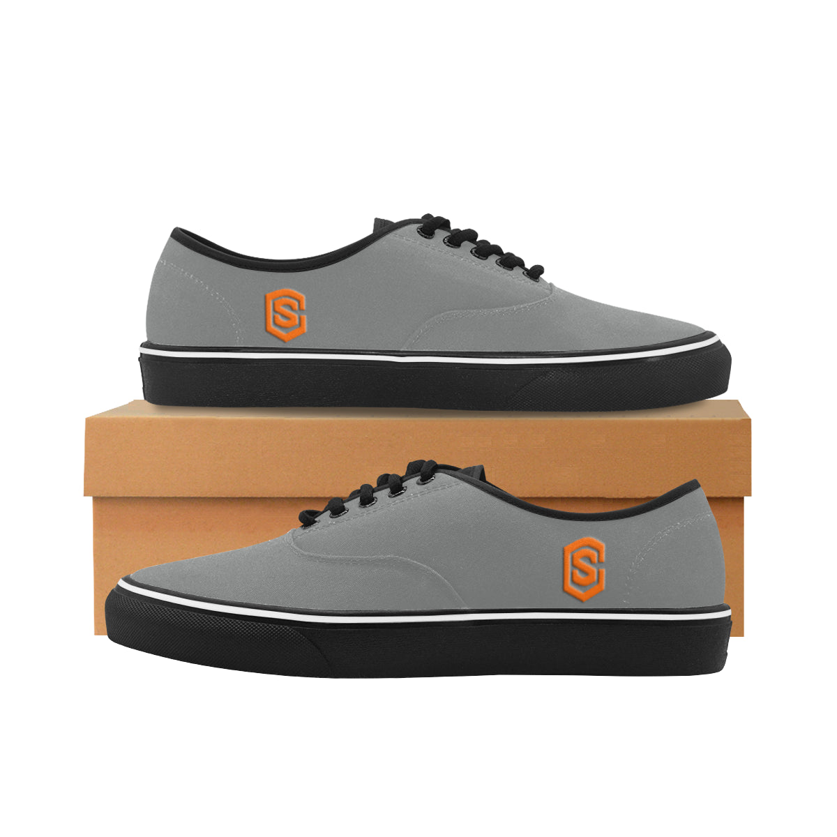 orange logo Classic Men's Canvas Low Top Shoes/Large (Model E001-4)