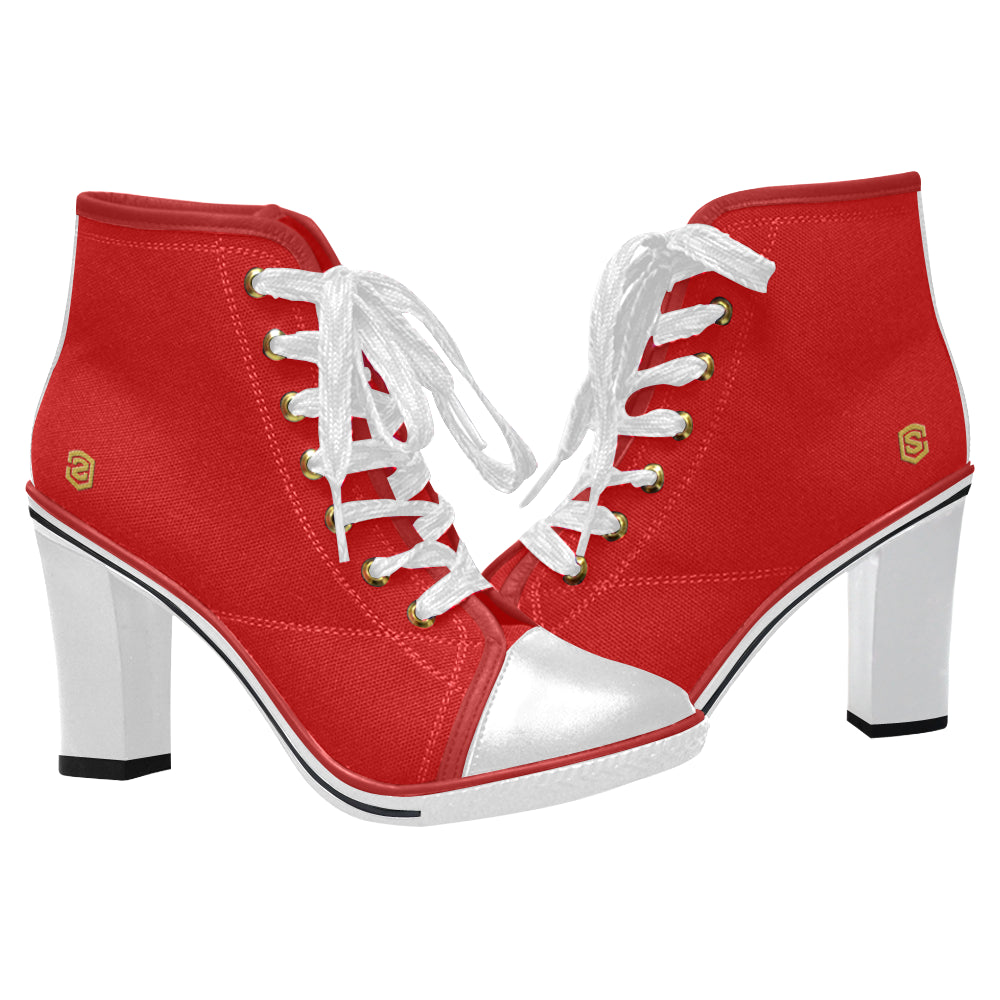 gold logo Women's Lace Up Chunky Heel Ankle Booties (Model 054)