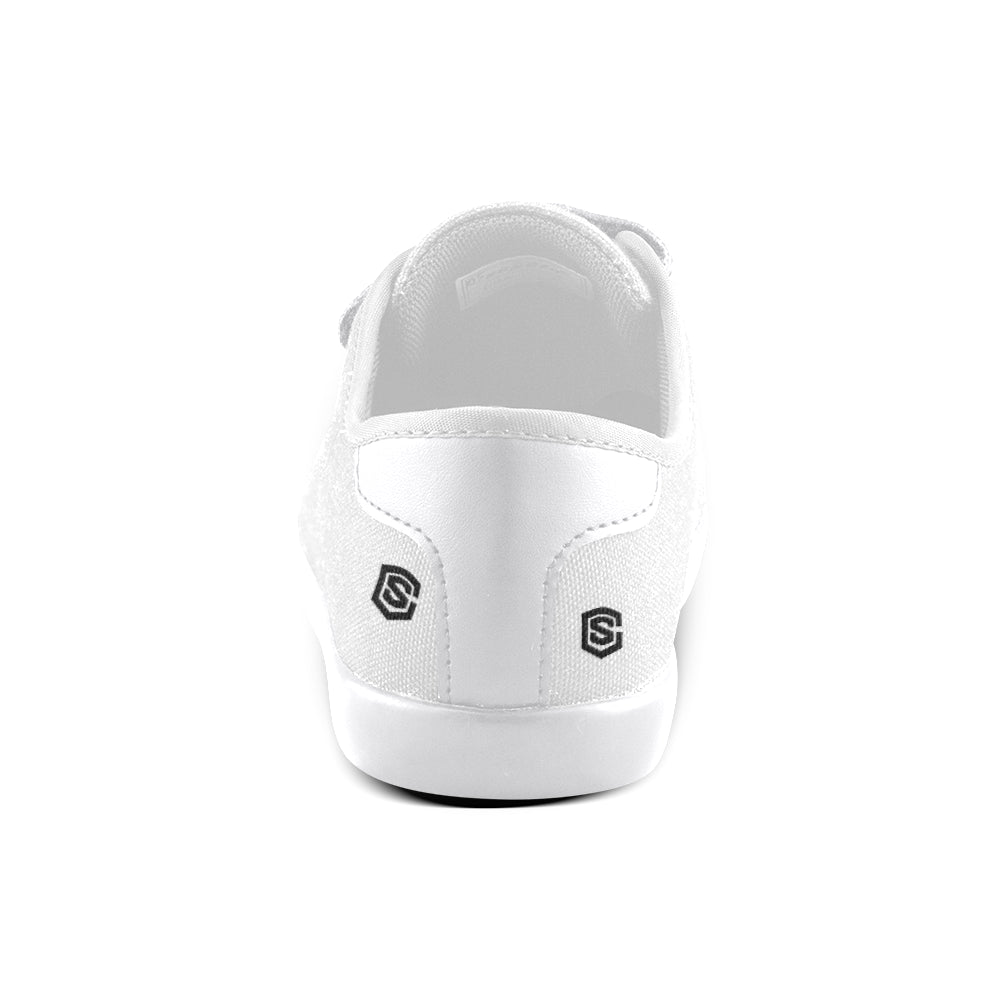 GRAY CANVAS KID SHOES black logo Velcro Canvas Kid's Shoes (Model 008)