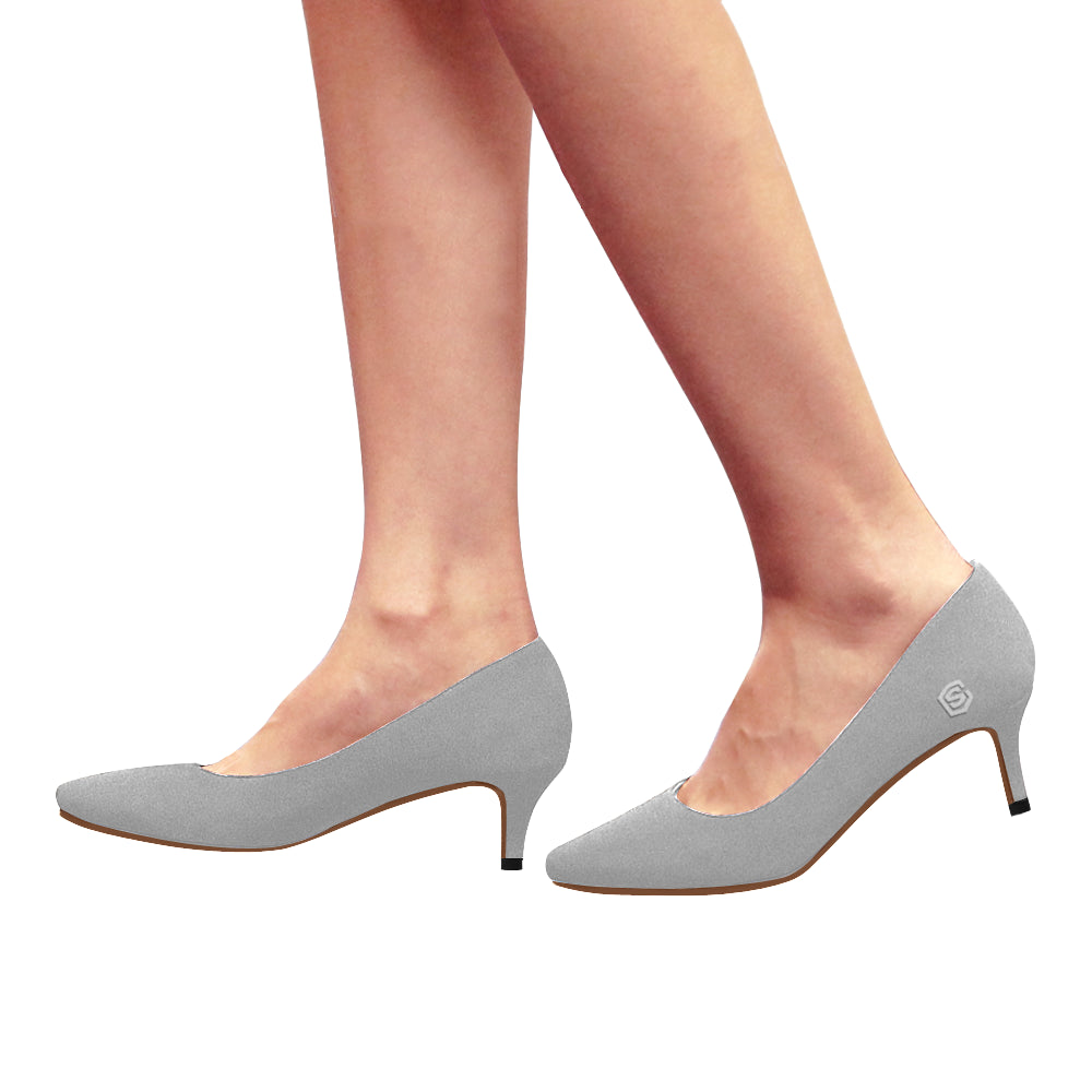 white logo Women's Pointed Toe Low Heel Pumps (Model 053)