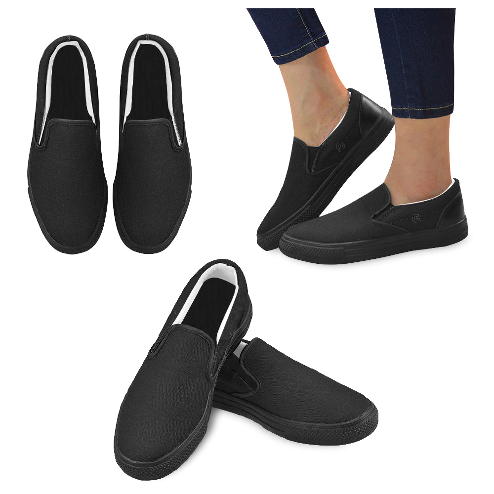 black logo Women's Slip-on Canvas Shoes (Model 019)