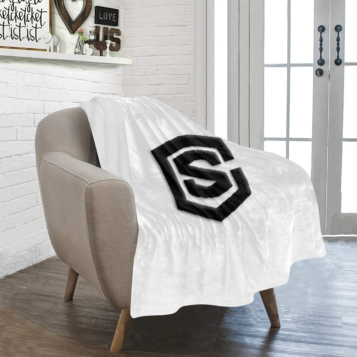 White Ultra-Soft Micro Fleece Blanket with Black Logo Ultra-Soft Micro Fleece Blanket 30"x40"