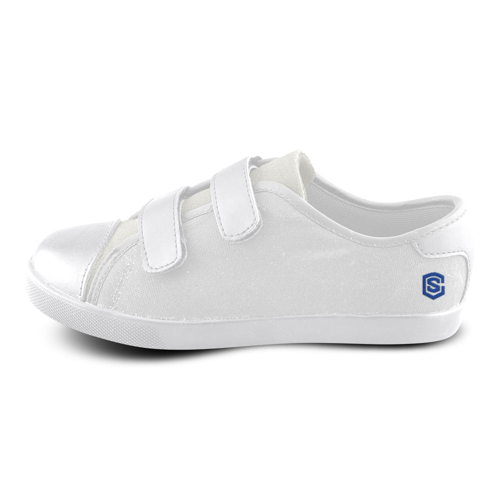 GRAY CANVAS KID SHOES blue logo Velcro Canvas Kid's Shoes (Model 008)