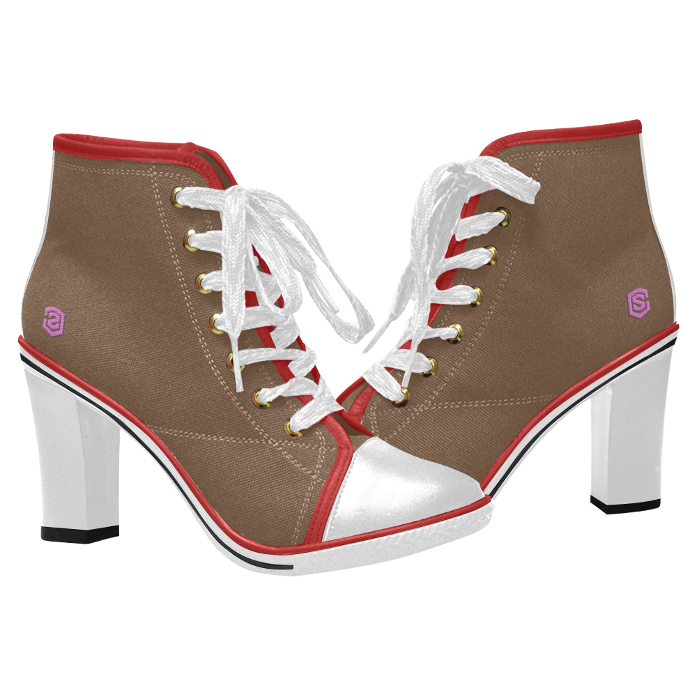 pink logo Women's Lace Up Chunky Heel Ankle Booties (Model 054)