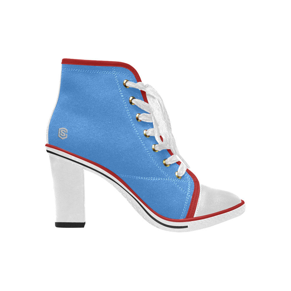 silver logo Women's Lace Up Chunky Heel Ankle Booties (Model 054)