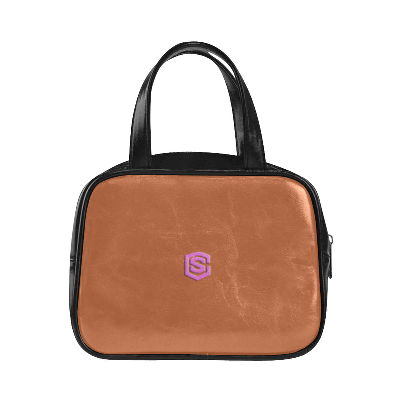 DARK ORANGE LEATHER TOP HANDLE HANDBAG  pink logo Leather Top Handle Handbag (Model 1662)