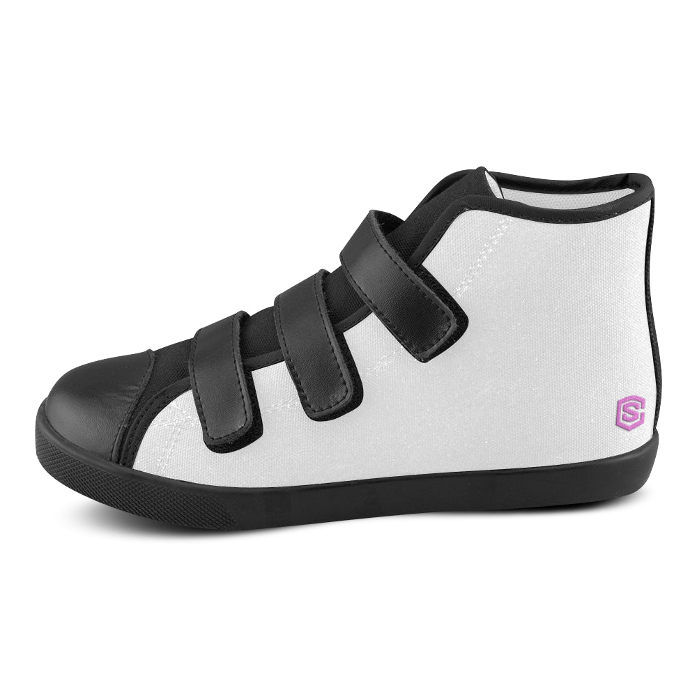 GRAY CANVAS KID SHOES pink logo Velcro High Top Canvas Kid's Shoes (Model 015)