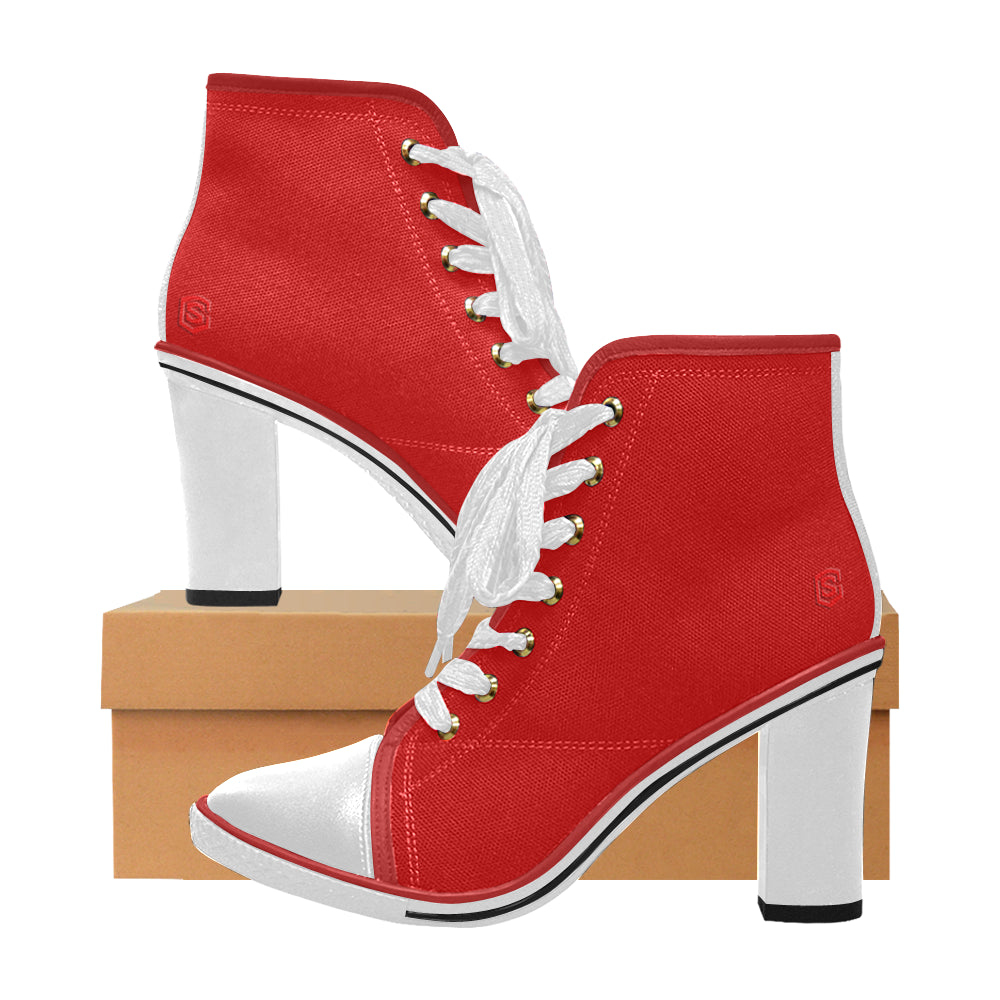 red logo Women's Lace Up Chunky Heel Ankle Booties (Model 054)