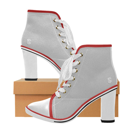 white logo Women's Lace Up Chunky Heel Ankle Booties (Model 054)