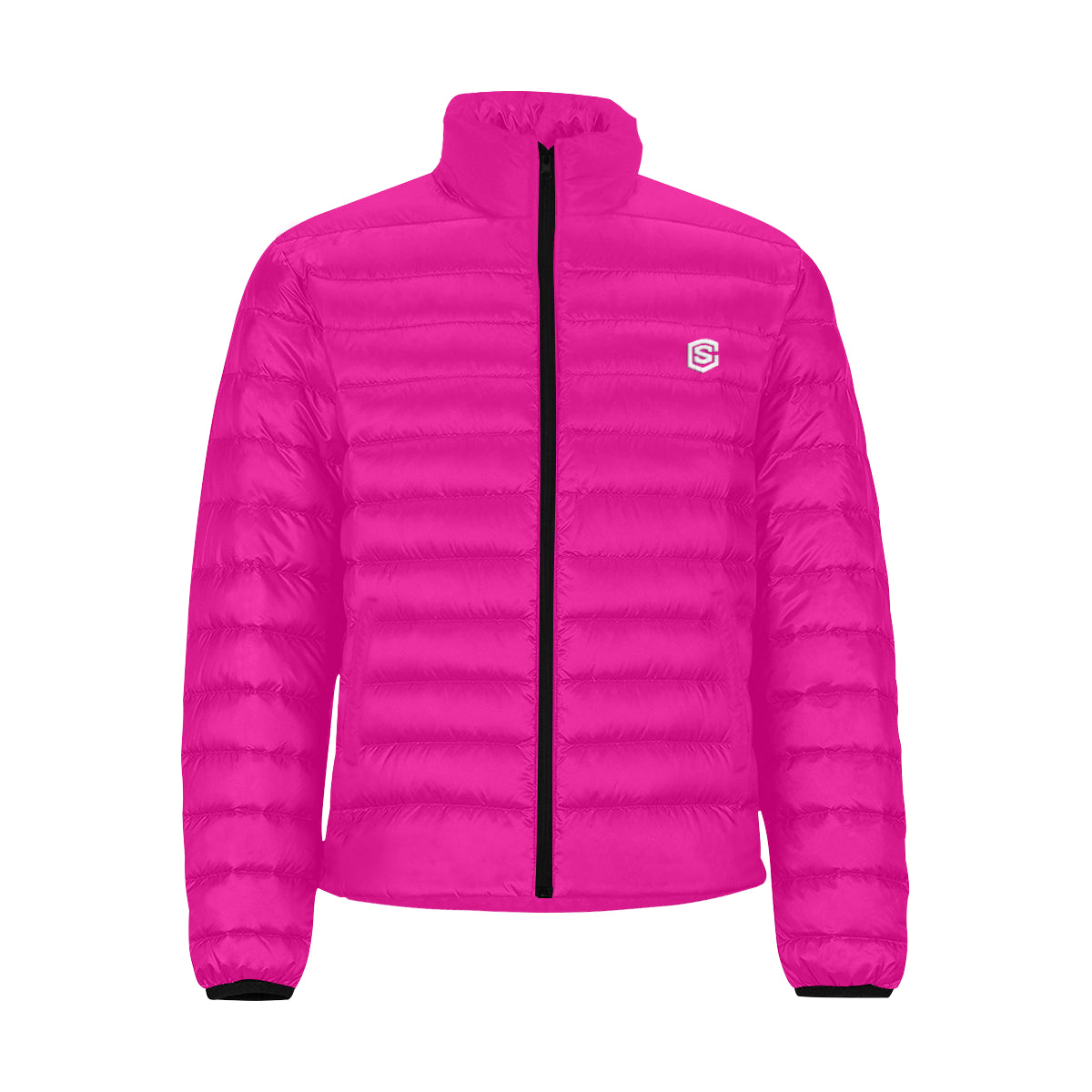 PURPLE MEN'S STAND COLLAR PADDED JACKET White Logo Men's Stand Collar Padded Jacket (Model H41)