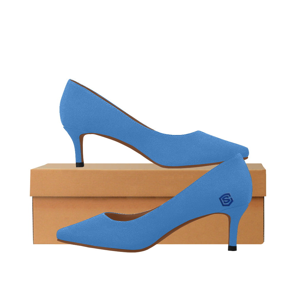 PURPLE Women's Pointed Toe Low Heel Pumps  blue log Women's Pointed Toe Low Heel Pumps (Model 053)