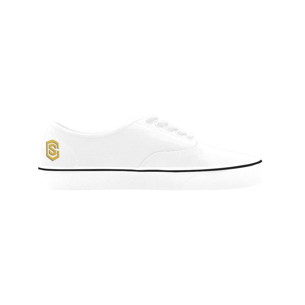 gold logo Classic Women's Canvas Low Top Shoes (Model E001-4)