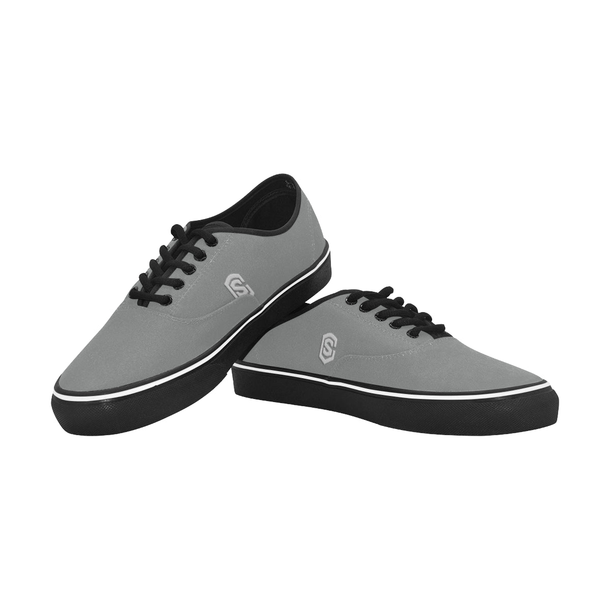 silver logo Classic Men's Canvas Low Top Shoes/Large (Model E001-4)