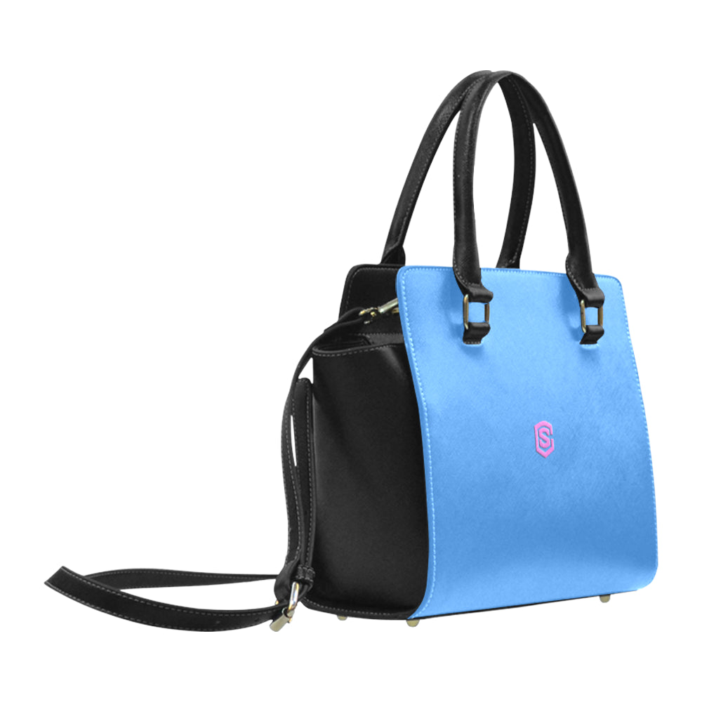 BLUE CLASSIC SHOULDER HANDBAG pink logo Classic Shoulder Handbag (Model 1653)