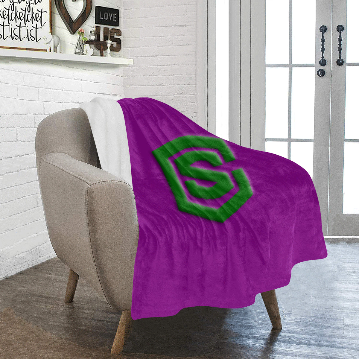Purple Ultra-Soft Micro Fleece Blanket with Green Logo Ultra-Soft Micro Fleece Blanket 30"x40"