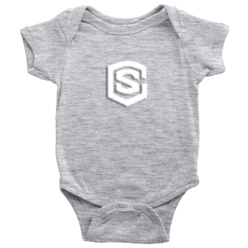 Gray Baby Bodysuit white logo