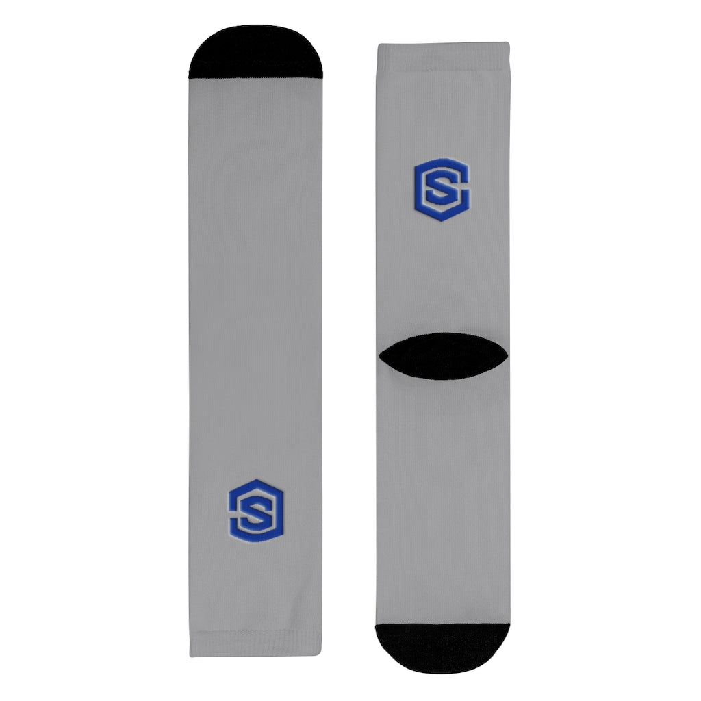 grey Sublimation Crew Socks (EU) Blue Logo