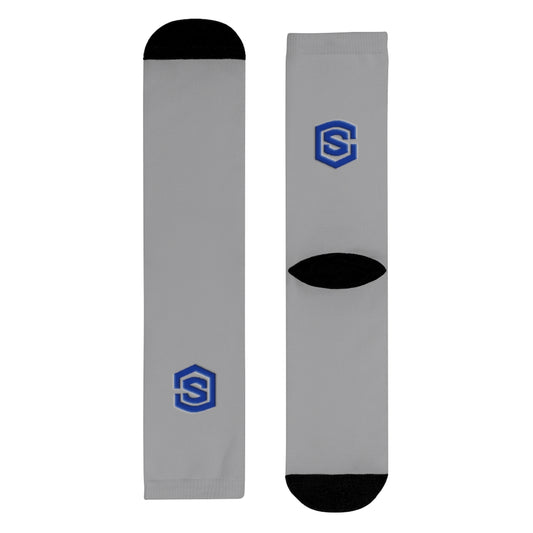 grey Sublimation Crew Socks (EU) Blue Logo