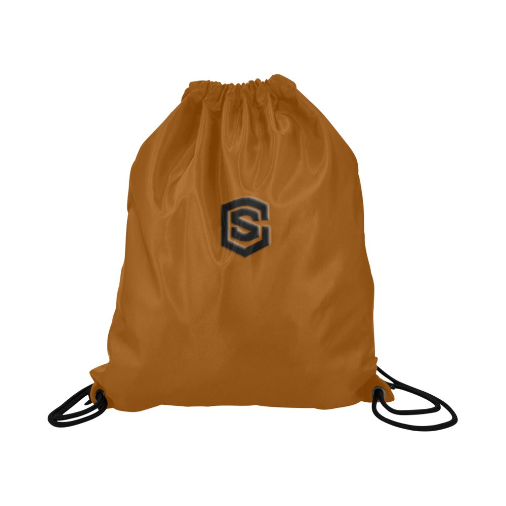 Brown Drawstring Bags Large With Black Logo Drawstring Bags (Model 1604) (Large)