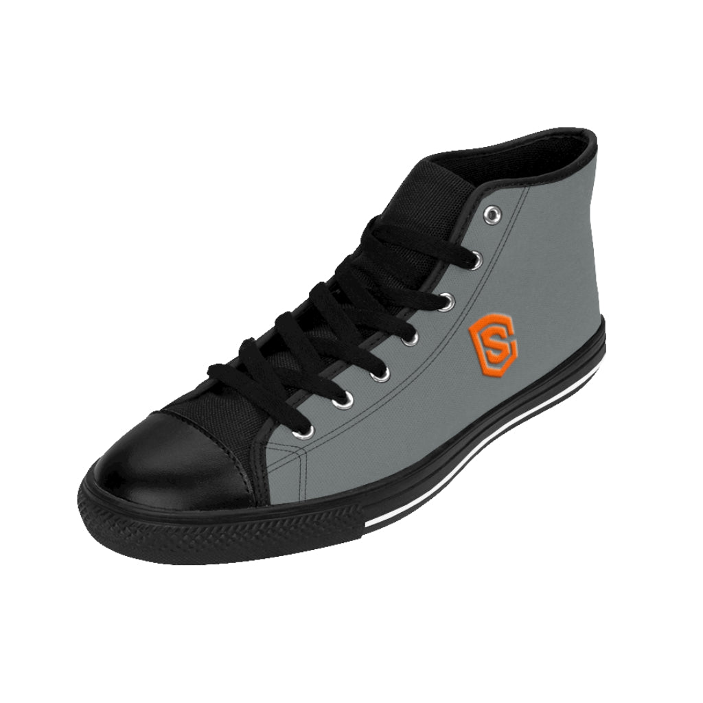 grey Men's High-top Sneakers orange logo