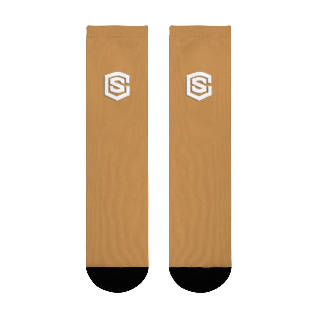 Brown Sublimation Crew Socks (EU) white Logo