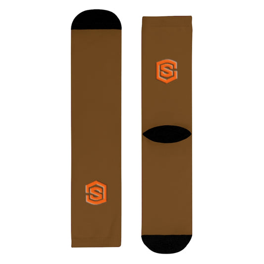 Brown Sublimation Crew Socks (EU) Orange Logo