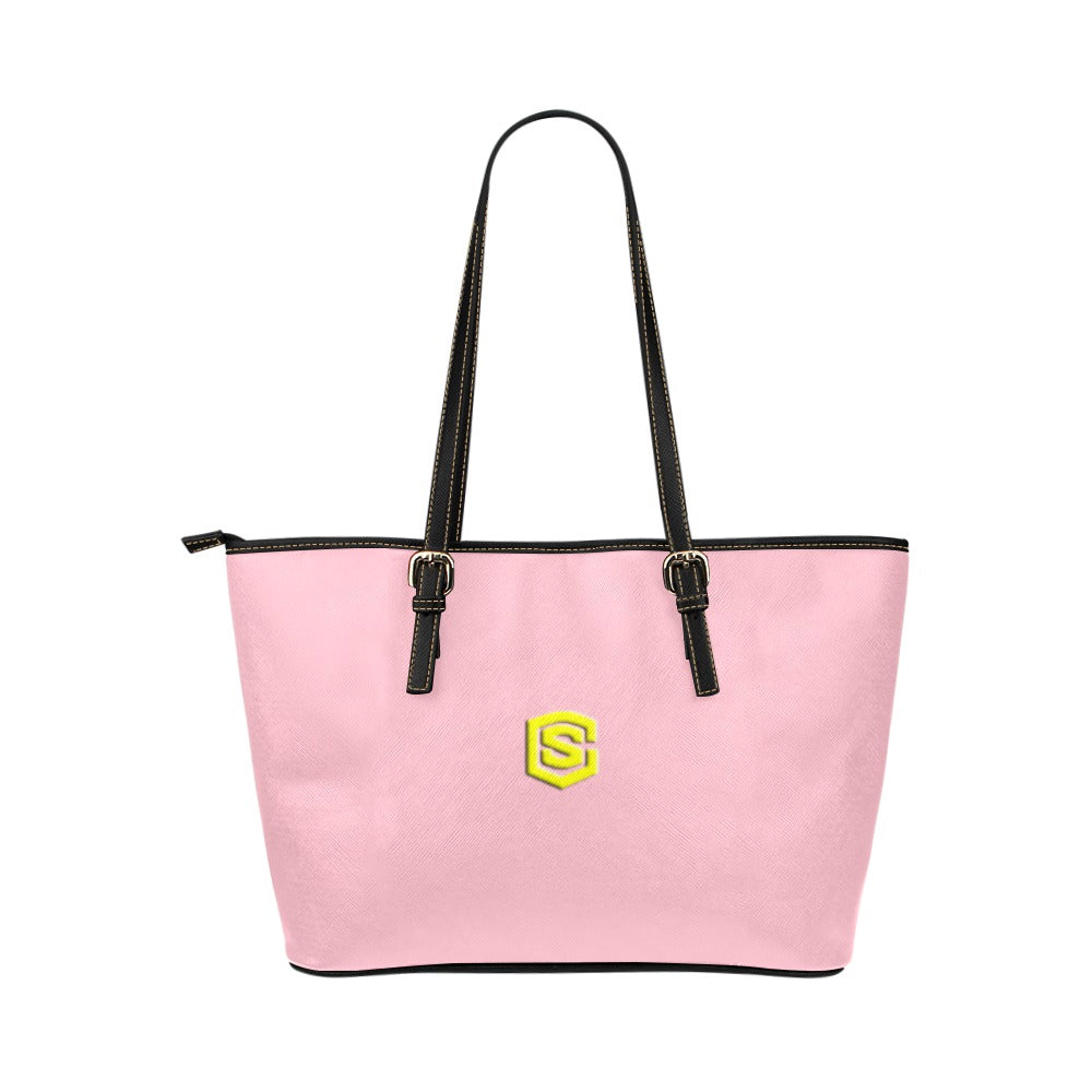 PINK Leather Tote Bag WITH YELLOW LOGO Leather Tote Bag (Model 1651) (Big)