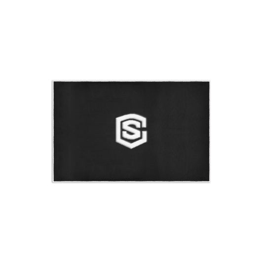 Black Area Rug 2.6' x 1.7' with White Logo Area Rug 2.6' x 1.7'