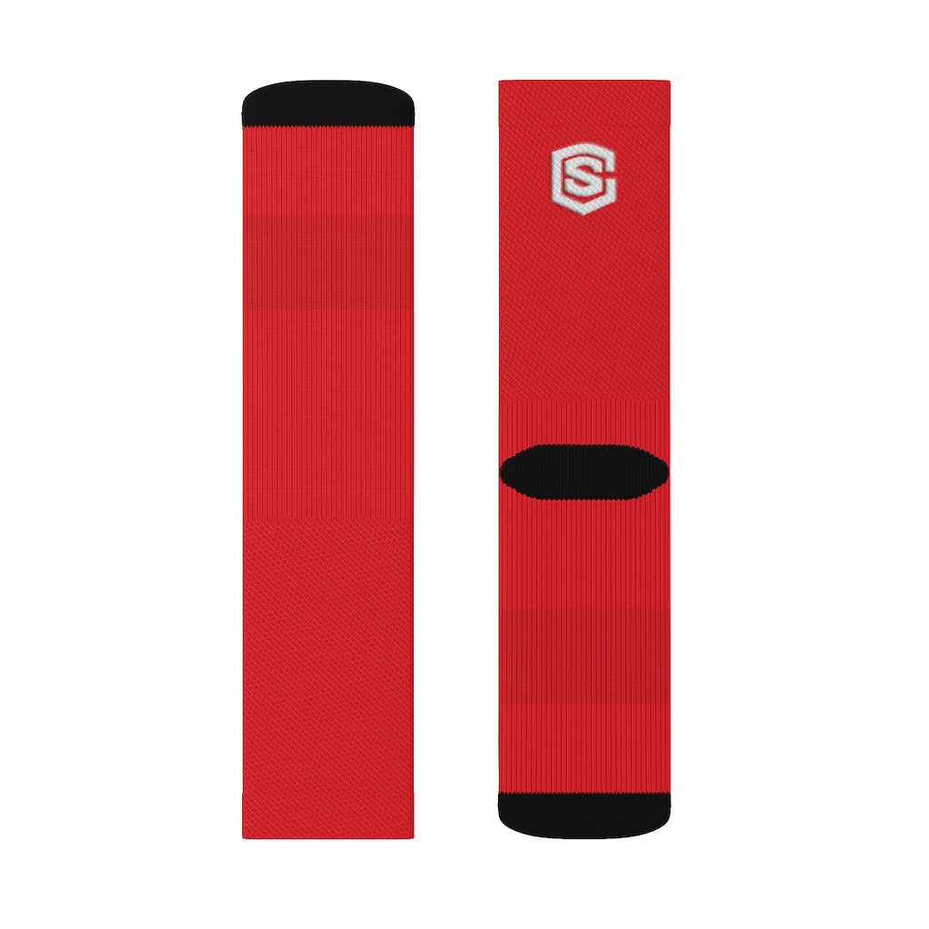 Red Sublimation Socks White Logo
