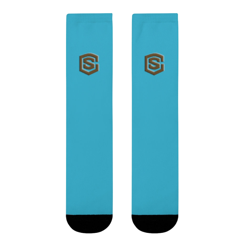 Blue Sublimation Crew Socks (EU) Brown Logo