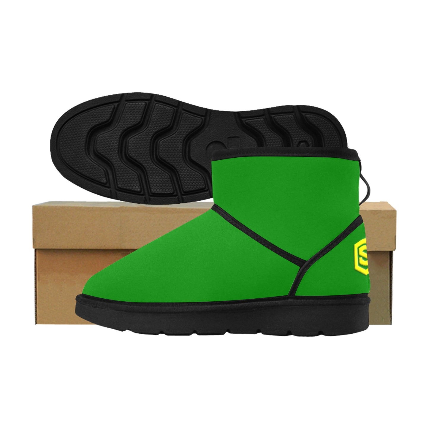 GREEN Low Top Men's Snow Boots WITH YELLOW LOGO Low Top Men's Snow Boots (Model 049)