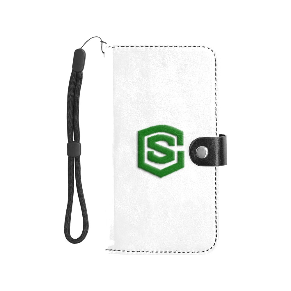 White Flip Leather Purse for Mobile Phone(Model1703)(Large) with Green Logo Flip Leather Purse for Mobile Phone(Model1703)(Large)