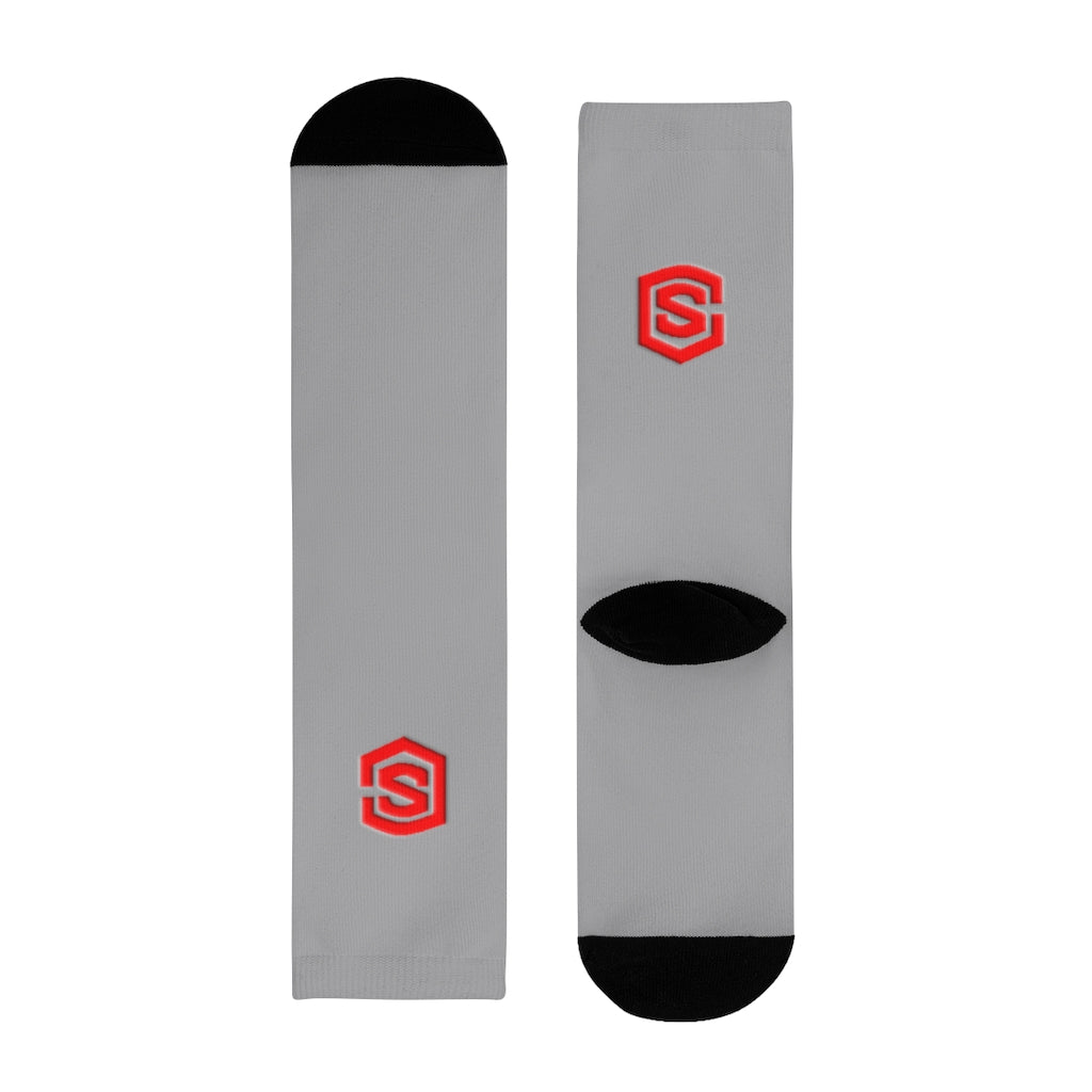 Grey Sublimation Crew Socks (EU) Red Logo