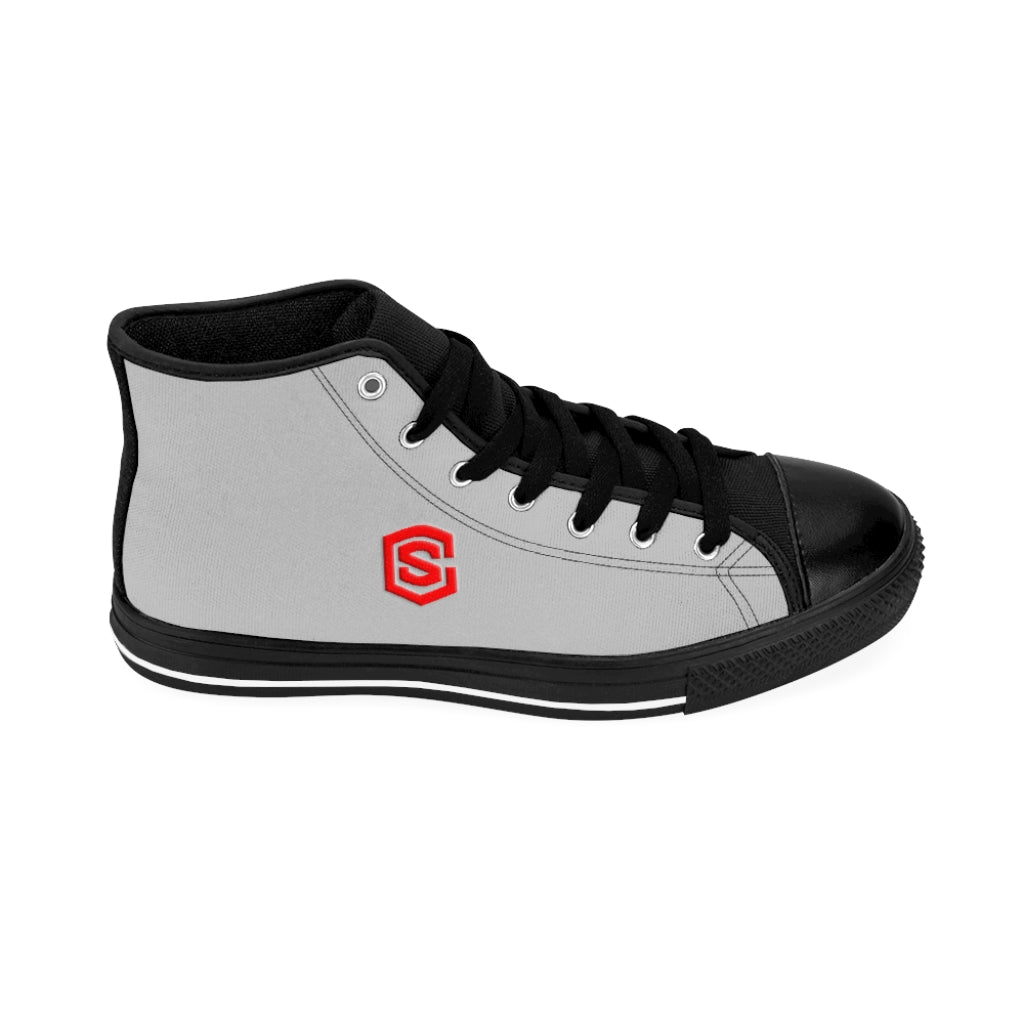 grey Men's High-top Sneakers - red logo