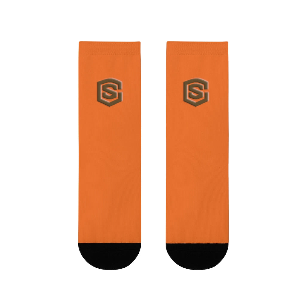 Orange Sublimation Crew Socks (EU) Brown Logo