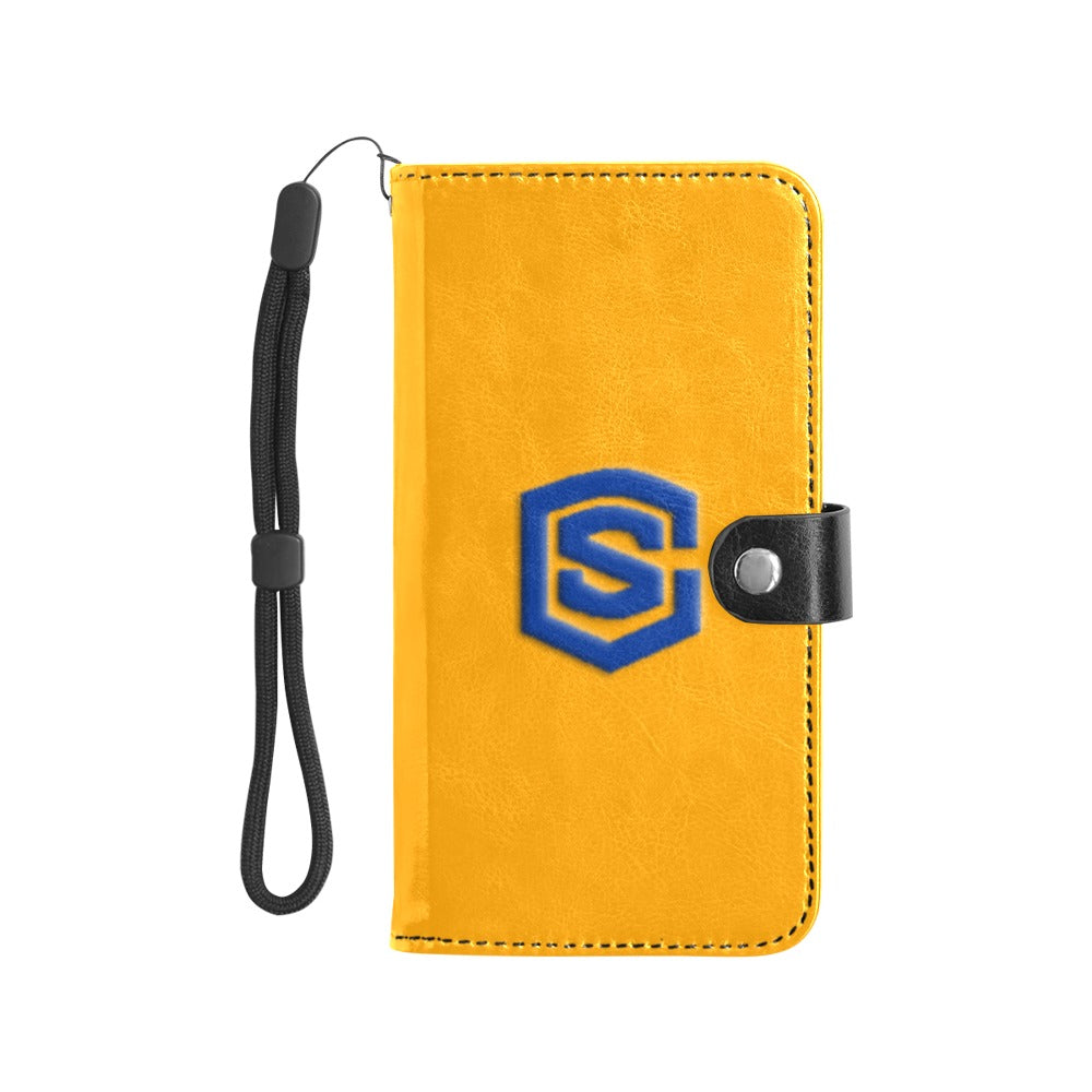 Orange Flip Leather Purse for Mobile Phone(Model1703)(Large) with Blue Logo Flip Leather Purse for Mobile Phone(Model1703)(Large)